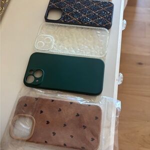 Stylish iPhone 15 Cases - Set of 8 - Blue, Clear, Green, Brown, Tan with hearts